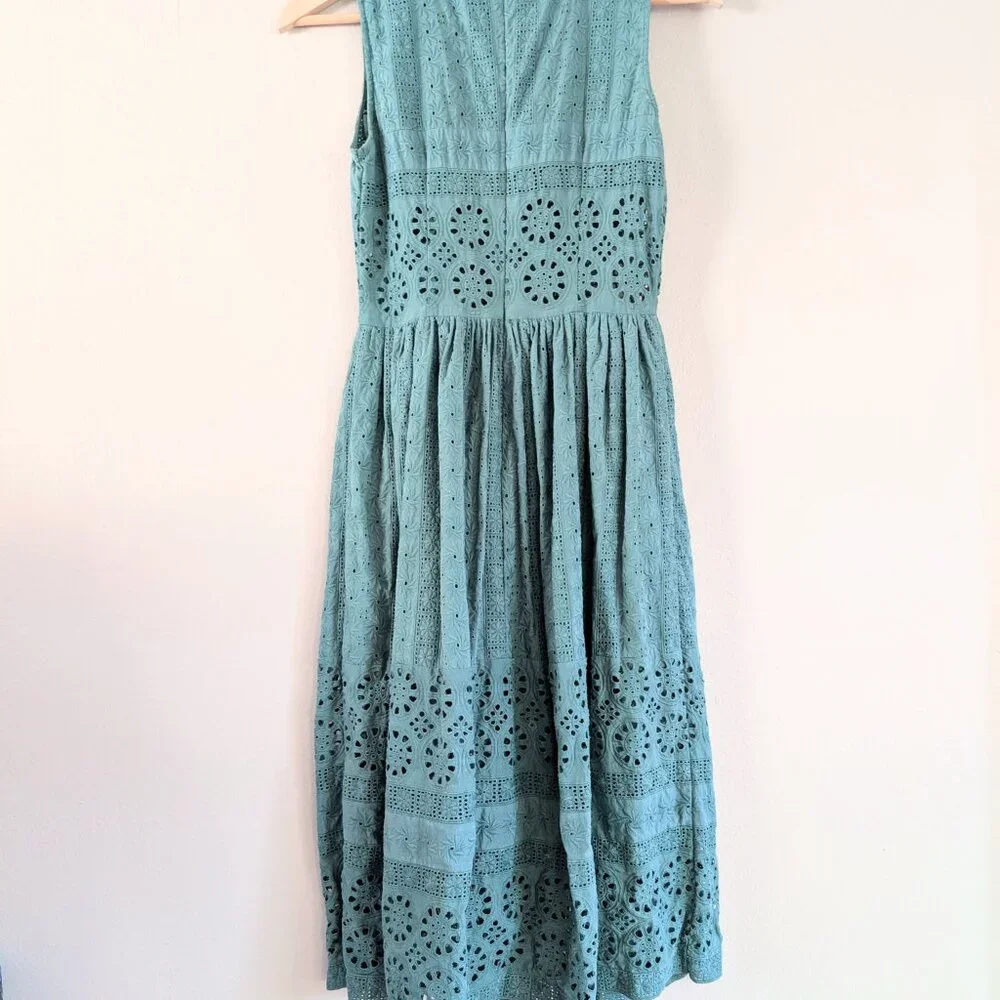 ASOS Teal Eyelet Lace Sleeveless Midi Dress Womens 2 Floral